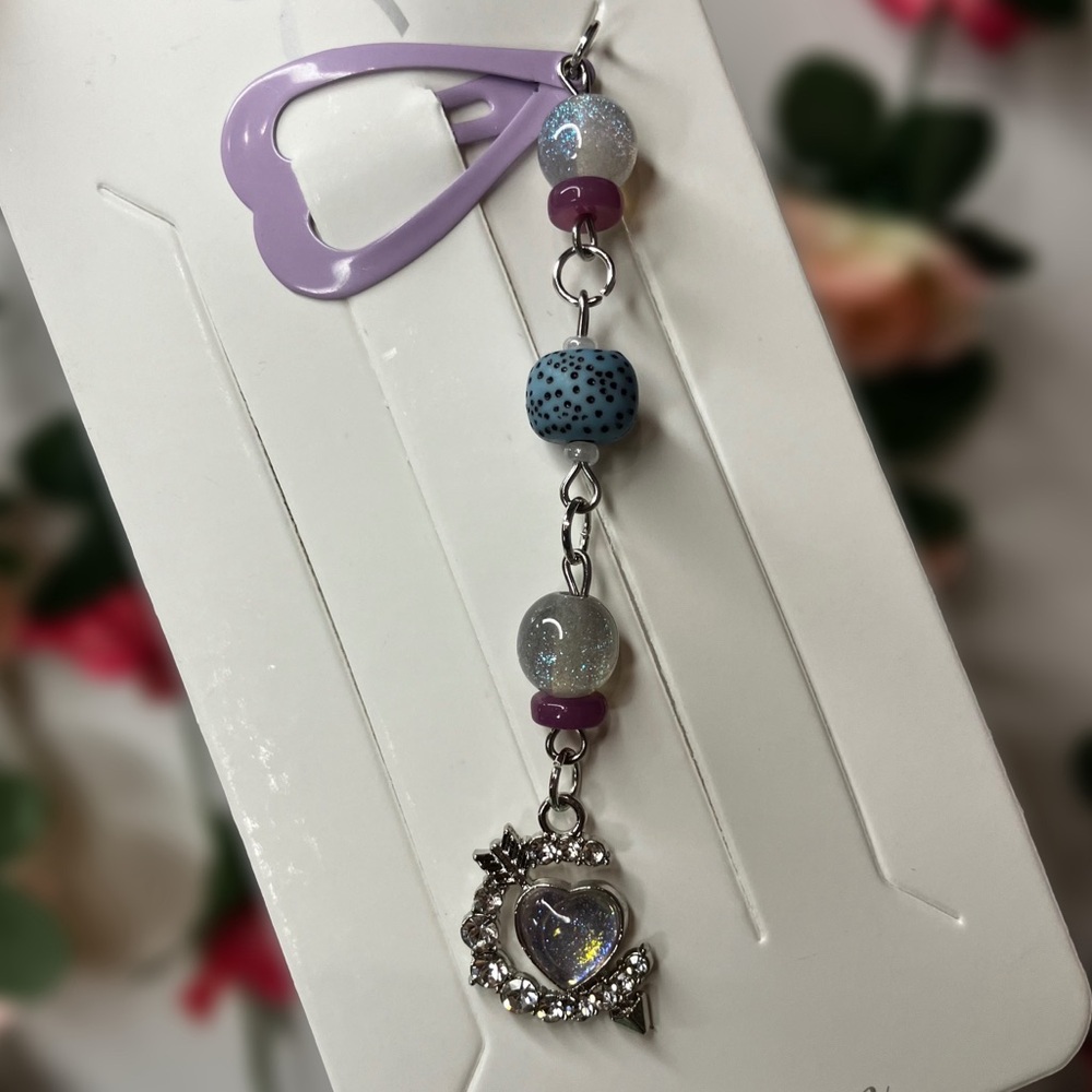 Heart Moon Handmade Beaded Charmed Purple Heart Barrette